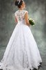 Robe de mariée chic avec manche courte avec bouton avec ruban avec perle - 2