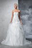 Abito da Sposa Classico in Tulle Allacciato con Perline Senza Spalline - 1