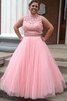 Normale Taille Duchesse-Linie Hoher Kragen Ballkleid mit Applikation ohne Ärmeln - 1