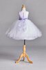 Abito da Cerimonia Bambini con Increspature Ball Gown in Tulle Senza Maniche con Fiore A Terra - 3