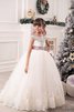 Abito da Cerimonia Bambini con Nastro Ball Gown Senza Maniche in Tulle Naturale - 1