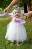 Abito da Cerimonia Bambini in Tulle con Piega con Fusciacca con Piume Ball Gown con Nastro - 2