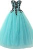 Robe de quinceanera longue de col en cœur en tulle en tissu pailleté avec sans manches - 1