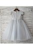 Robe de cortège enfant naturel de princesse col u profond en tulle avec fleurs - 3