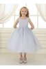 Abito da Cerimonia Bambini in Tulle con Perline Tondo con Increspature con Piega Naturale - 5