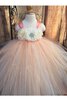 Abito da Cerimonia Bambini con Piega in Tulle Ball Gown con Perline con Fiore Alla Caviglia - 4