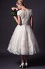 Robe de mariée romantique modeste avec perle boutonné avec manche épeules enveloppants - 3