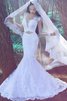 Robe de mariée distinguee vintage appliques de traîne moyenne de col en cœur - 1