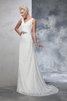 Robe de mariée distinguee naturel de sirène avec décoration dentelle v encolure - 5