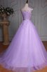 Paillette V-Ausschnitt Perlenbesetztes Spitze Duchesse-Linie bodenlanges Quinceanera Kleid - 2