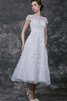 Abito da Sposa con Perline Sotto Ginocchio in Pizzo in pizzo A-Line Vintage - 4