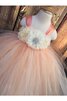 Abito da Cerimonia Bambini con Piega in Tulle Ball Gown con Perline con Fiore Alla Caviglia - 3