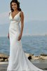 Abito da Sposa Semplice Romantico con Perline V-Scollo Elegante Tubino - 1