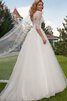 Abito da Sposa Ball Gown in pizzo Spazzola Treno decorato Allacciato con Applique - 2