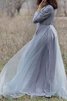 Hoher Kragen Chiffon lange Ärmeln romantisches Brautjungfernkleid mit Schleife mit Bordüre - 2