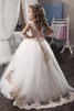 Abito da Cerimonia Bambini Naturale A Terra in Tulle Ball Gown con Fiore - 2