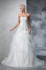 Abito da Sposa Classico in Tulle Allacciato con Perline Senza Spalline - 3