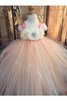 Abito da Cerimonia Bambini con Piega in Tulle Ball Gown con Perline con Fiore Alla Caviglia - 2