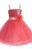 Robe de cortège enfant avec zip a-ligne avec fleurs en tulle manche nulle - 1