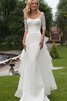 Robe de mariée distinguee avec zip ruchés longs en 1/2 manche col u profond - 1