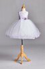 Abito da Cerimonia Bambini con Increspature Ball Gown in Tulle Senza Maniche con Fiore A Terra - 1