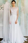 Abito da Sposa Semplice con Manica Corte Spazzola Treno con Fusciacca con Applique in Chiffon