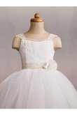 Robe de cortège enfant naturel plissé avec nœud de mode de bal en tulle