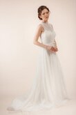 Abito da Sposa A Terra Lungo con Piega a Sala A-Line Shiena Sheer