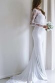 Abito da Sposa con Applique in Chiffon sexy Tubino Spazzola Treno Profondo V-scollo