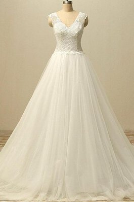 Robe de mariée naturel en tulle a-ligne de col en v dos nu