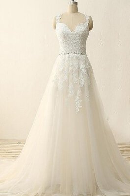 Abito da Sposa con Applique in Pizzo in pizzo Senza Maniche Spazzola Treno con paillette