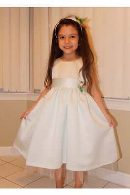 Robe de cortège enfant plissé de lotus avec ruban a-ligne de tour de ceinture empire