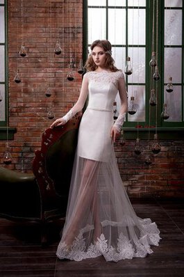 Abito da Sposa Tubino A Terra con Maniche Lunghe Naturale in Tulle Formale E Informale