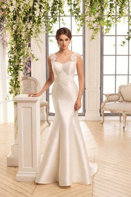 Abito da Sposa A Terra con Applique Senza Maniche con Manica Corte largo Tondo