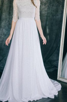 Abito da Sposa Senza Maniche Semplice Tondo A-Line Spazzola Treno in Chiffon