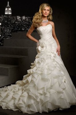 Abito da Sposa Coda A Strascico Corto senza spalline sexy con Cascata Volant in Organza A-Line