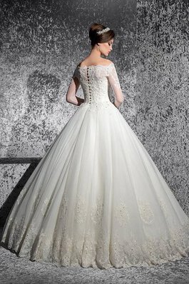 Abito da Sposa Fuori dalla spalla in Pizzo con Applique medievale Elegante in Organza