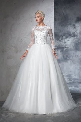 Abito da Sposa Stravagante in Pizzo Spazzola Treno Retro con Maniche Lunghe