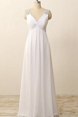 Abito da Sposa con Perline Lungo A Terra Cerniera in Chiffon V-Scollo