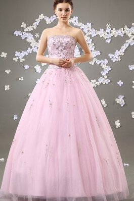 Vestido de Quinceañeras de Corte-A de Corte Evasé en Tul de Escote sin tirantes