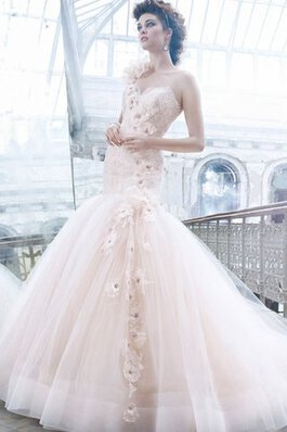 Abito da Sposa sexy in Tulle con Fiore monospalla in pizzo Senza Maniche