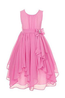 Robe de cortège enfant plissé en chiffon encolure ronde avec nœud ligne a