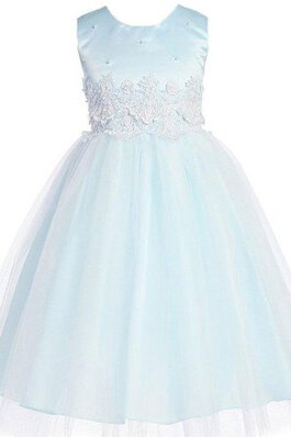 Abito da Cerimonia Bambini Cerniera con Applique in Tulle con Perline A-Line Tondo