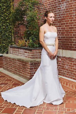 Moderno Vestido de Novia de Corte Sirena en Satén de Natural de Hasta el suelo