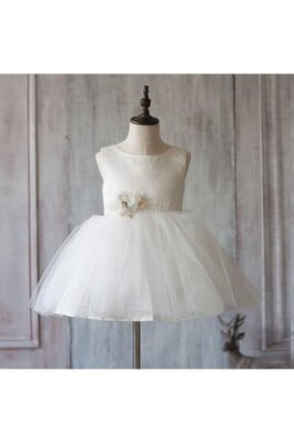 Abito da Cerimonia Bambini Senza Maniche decorato Naturale con Piega Ball Gown con Nastro