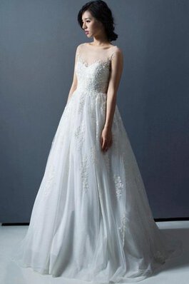 Abito da Sposa Senza Maniche con Applique A Terra largo Naturale Coda A Strascico Corto