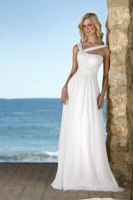 Abito da Sposa con Applique Senza Maniche in Chiffon Tubino Spazzola Treno a riva