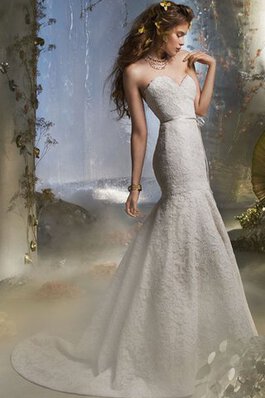 Robe de mariée naturel de traîne courte gaine de col en cœur manche nulle