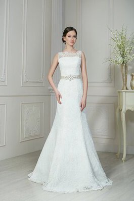 Robe de mariée avec lacets de traîne moyenne de sirène manche nulle longueur au ras du sol