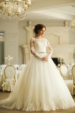 Robe de mariée naturel cordon en tulle de traîne mi-longue decoration en fleur